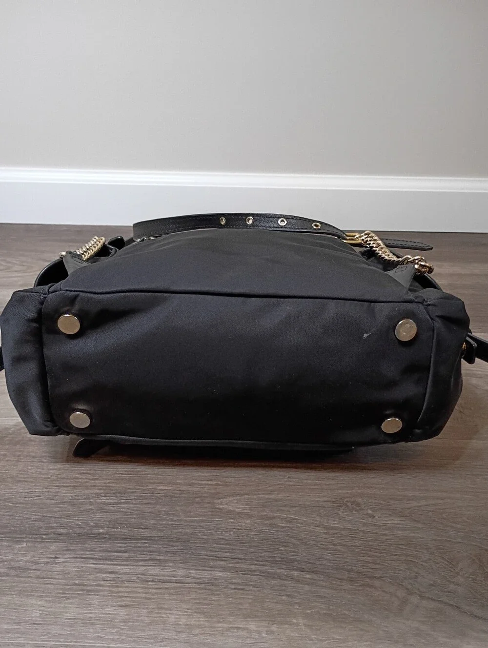 Michael Kors Classic Casual Black Nylon Leather Gold Studded Cargo Backpack‎ Bag